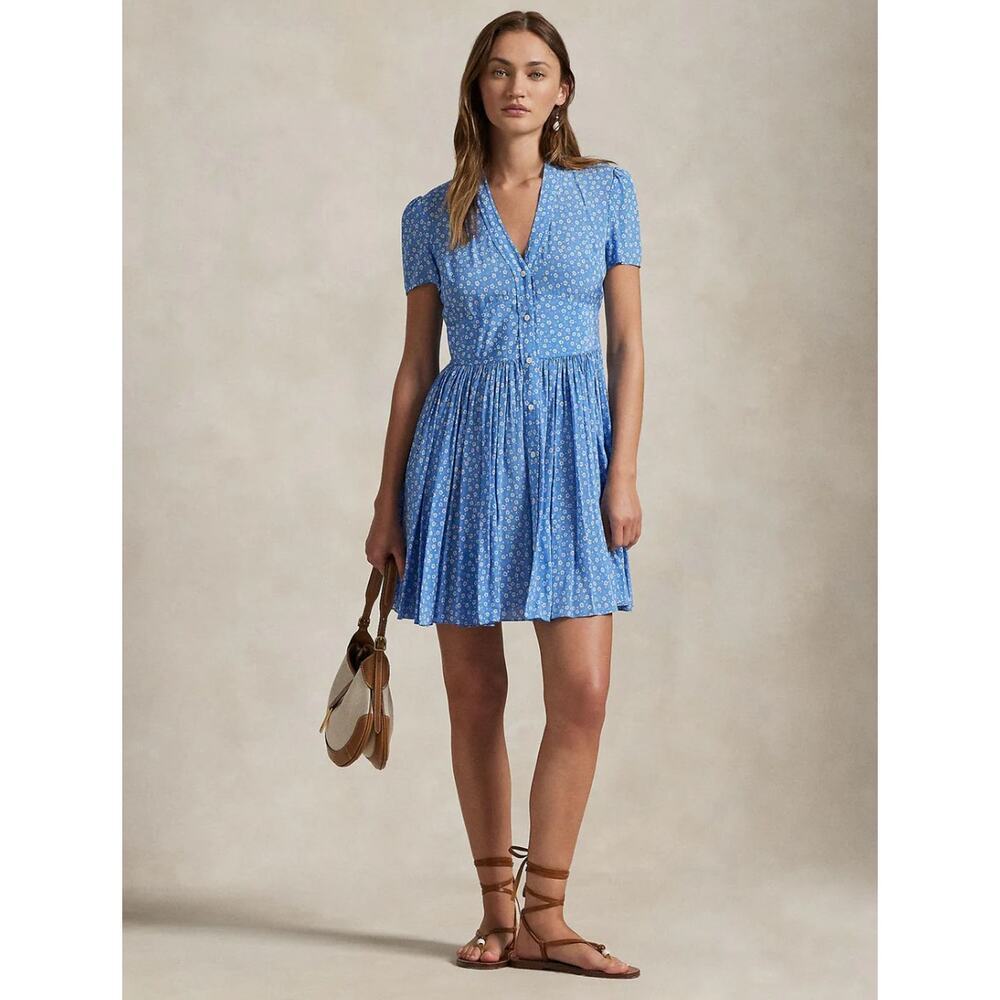 Polo Ralph Lauren Blue Floral Short Sleeve Day Dress Size 6
